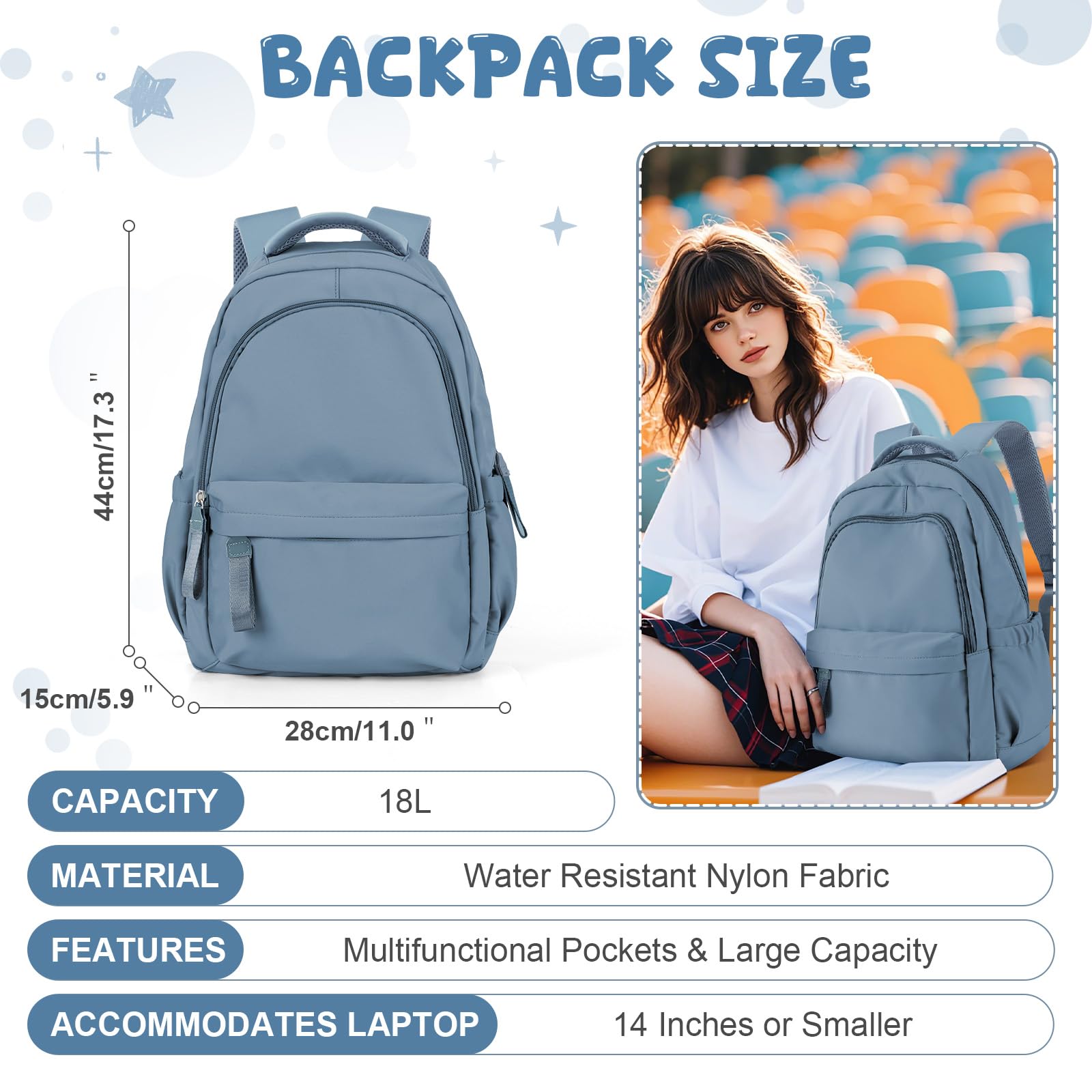 HYC00 Zaino Scuola Superiore Media ragazza Zaini Scolastici zainetto Casual Daypack Backpack Unisex Zaino Università Donna Per PC Portatile 14 Pollici Laptop Bag per Viaggio Lavoro Scuola Affari