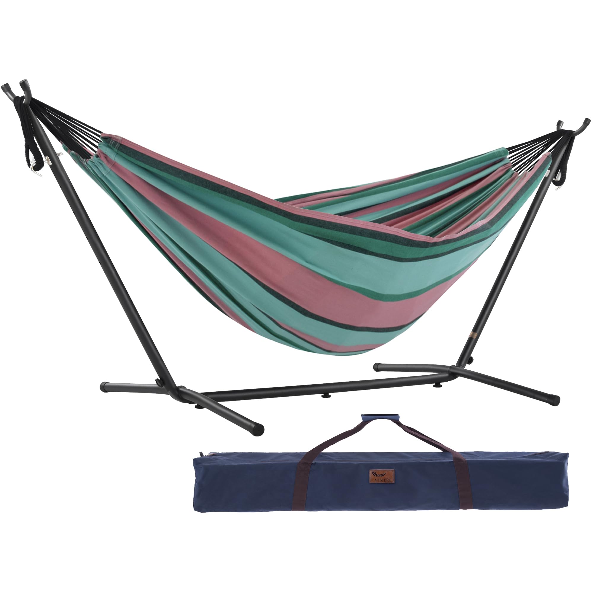 Vivere C9MESH-40 Blue/Orange Mesh Double Hammock with Space Saving Steel Stand