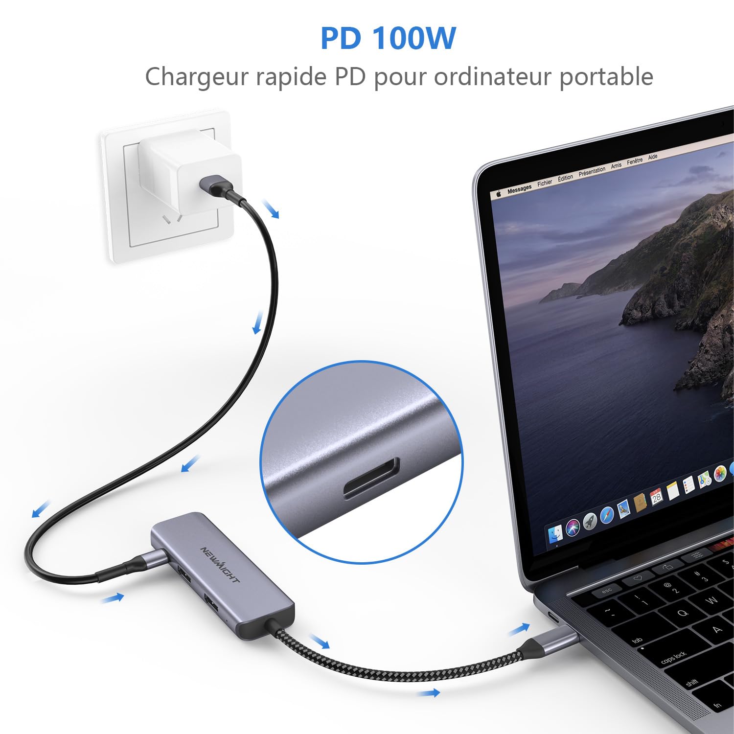 Adaptateur USB C Double HDMI 4 en 1,Compatible Macbook,iPad,Windows,PC | Station d'accueil USB-C pour Deux écrans, équipée de 2 Ports HDMI, USB 3.0, Charge PD 100 W
