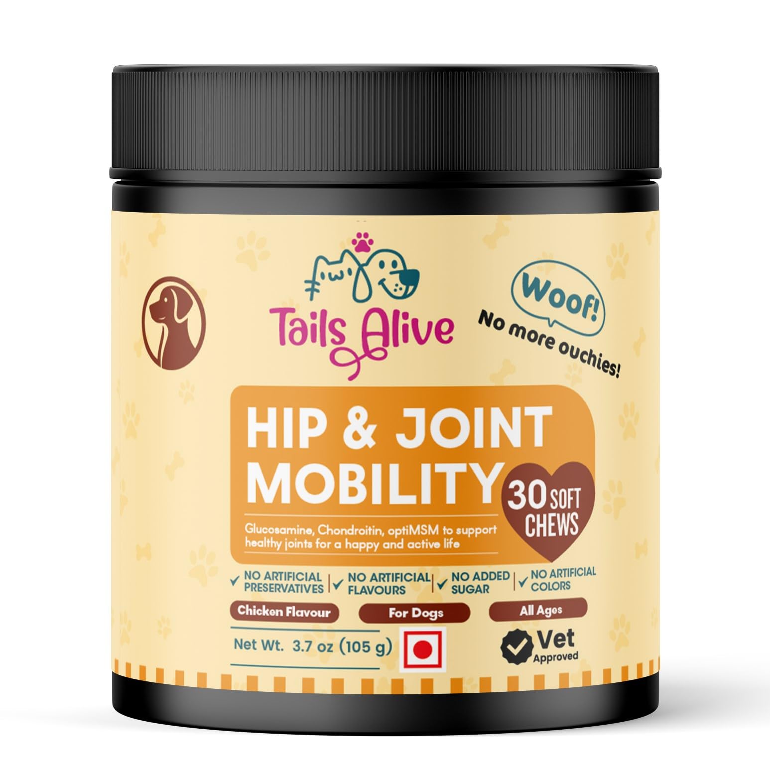 Hip & Joint Soft Chews Supplement for Dogs | Glucosamine, Chondroitin, MSM| for Mobility & Flexibility | Chicken Flavor | 30 Soft Chews