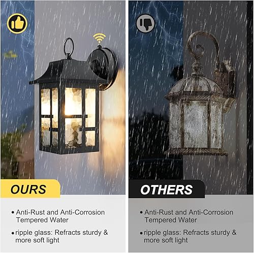 Miniatura 7 de OKELI Luces de pared para exteriores, luz de porche del atardecer al amanecer, faroles de pared impermeables y antioxidantes, accesorios de