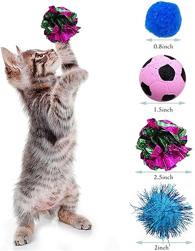Miniatura 2 de PET SHOW Paquete de 30 bolas de juguete para gatos, juego de pompones interactivos, juguetes para gatitos, bolas de papel de hilo dorado, bolas de
