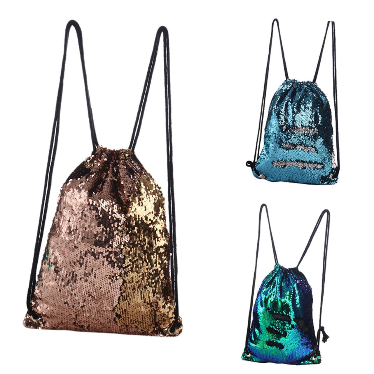 SOIMISS 3 Piezas Bolsa De Deporte Bolsa De Baile Mochila De Viaje Bolsa De Playa Aire Mochila Con Brillo Bolso Con Cordón De Lentejuelas