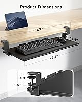 Vista 4 de HUANUO Keyboard Tray Under Desk, Pull Out Keyboard Tray with C Clamp Mount, 26.5″ W x 11.8″ D Slide Out Computer Keyboard Drawer Mouse Tray for