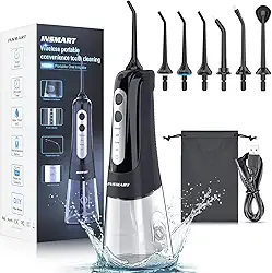 Irrigador dental sem fio para água dental, tanque de 300 ml INSMART profissional DIY modo USB recarregável Irrigador bucal para casa e viagem, IPX7 à prova d'água 4 modos de irrigação para higiene bu