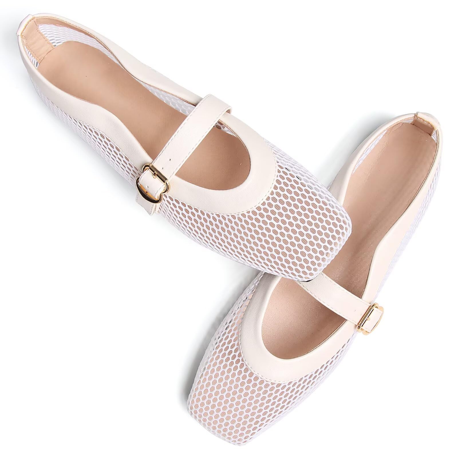 WENJIAZHIZHI Women's Square Toe Mules Backless Sandals Elegant Ballet Flat Shoes Breathable Walking Slip-On Loafers