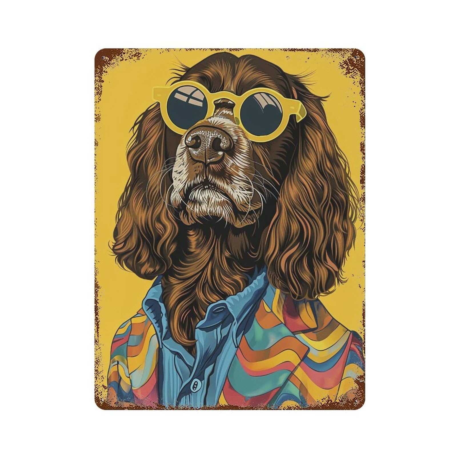 YHGERTKU Cool Dog in Colorful Blazer Pop 03 Wall Art Retro Iron Vintage Metal Tin Sign Poster Modern Decor for Living Rooms Gift 40x30cm