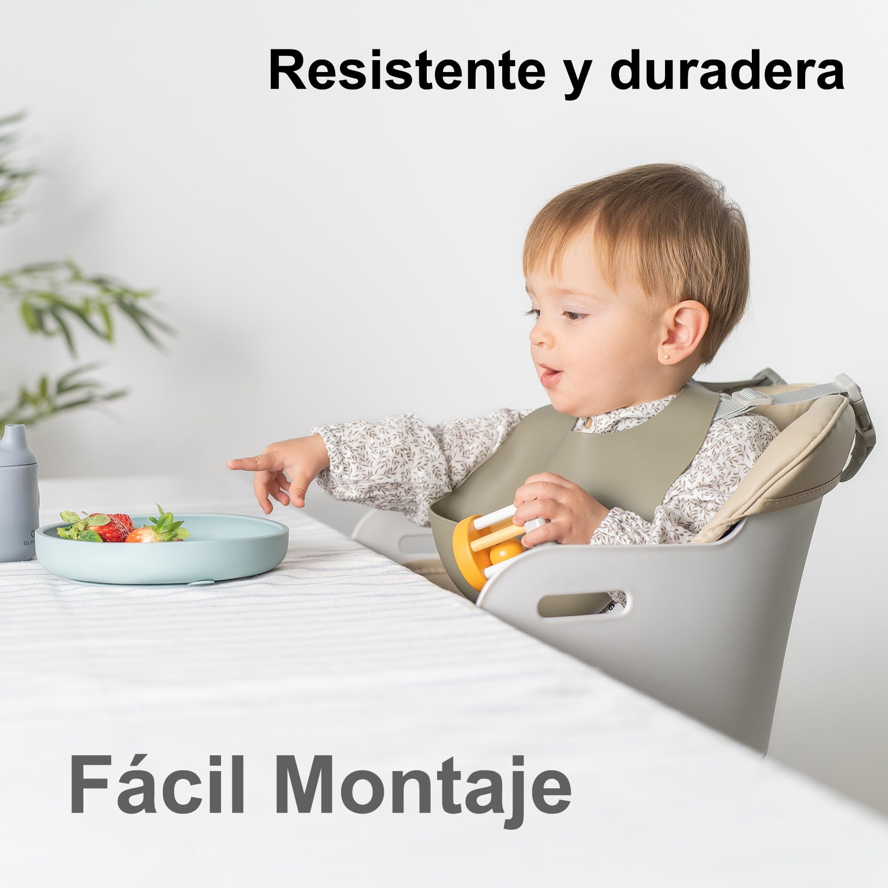 Olmitos – Trona bebé Convertible 2 en 1 Mesa con Silla para Niños KOMBO - Seguridad, Madera de Haya, Arnés de 5 Puntos, Plegable y Ajustable – 6+ meses hasta 15kg (Beige)