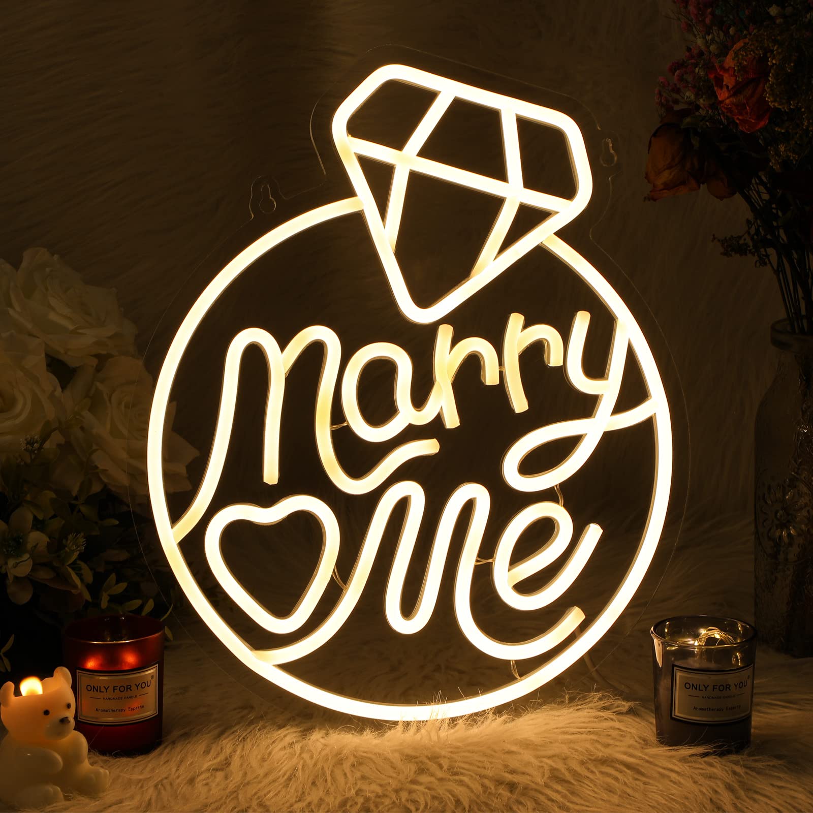 Diamond Marry Me Neon Sign Led Warm White She Said Yes Neon Lights Wedding USB Bride to Be Sign Wedding Led Decor Neon Light Signs for Bachelorette Engagement Party Bridal Shower (Marry Me)
