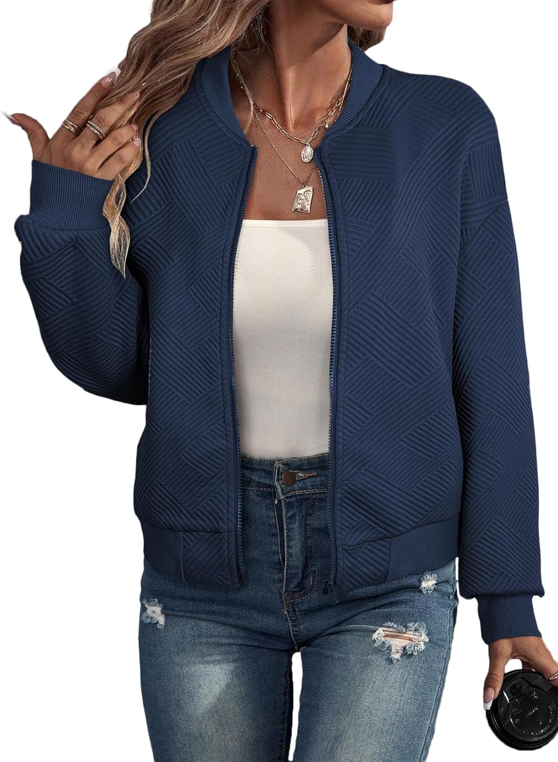 EVALESS Womens Bomber Jacket Coat Casual Stand Collar Zip Up Lightweight Fall Fashion Jackets Outfits with Pockets