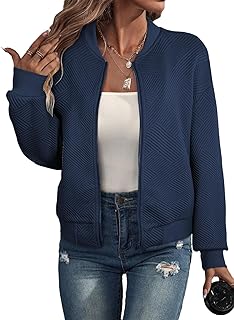 Womens Bomber Jacket Coat Casual Stand Collar Zip Up Lightweight Fall Fashion Jackets Outfits with Pockets