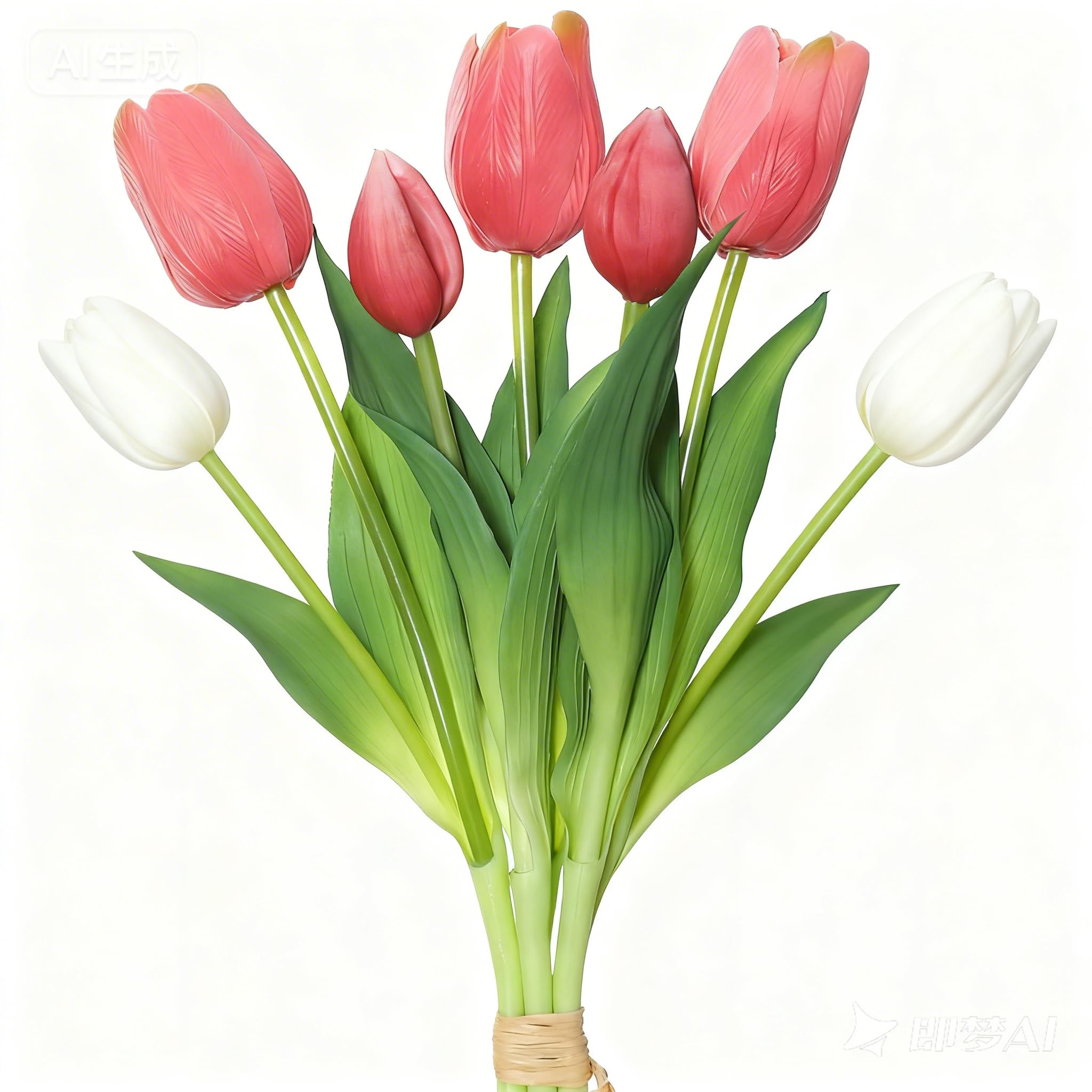 DOMIJOY tulpen künstlich wie echt,mit 4 Tulpen und 3 Tulpenknospen Beauty real Touch Kunstblumen für Zuhause Hochzeit Garten Festival Dekor (Farbe: Rosa und Weiß)