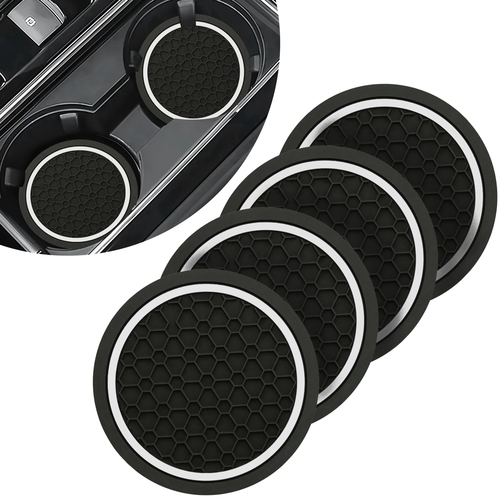 Vagcars Blackwhite Car Cup Holder Coaster, 4Pcs Anti-Slip Shockproof Car Coasters For Cup Holders, 2.76" Insert Water Bottle Holder Pads, Anti Dust Mats, Universal Caraccessories Interior For Most Vehicles (Blackwhite)