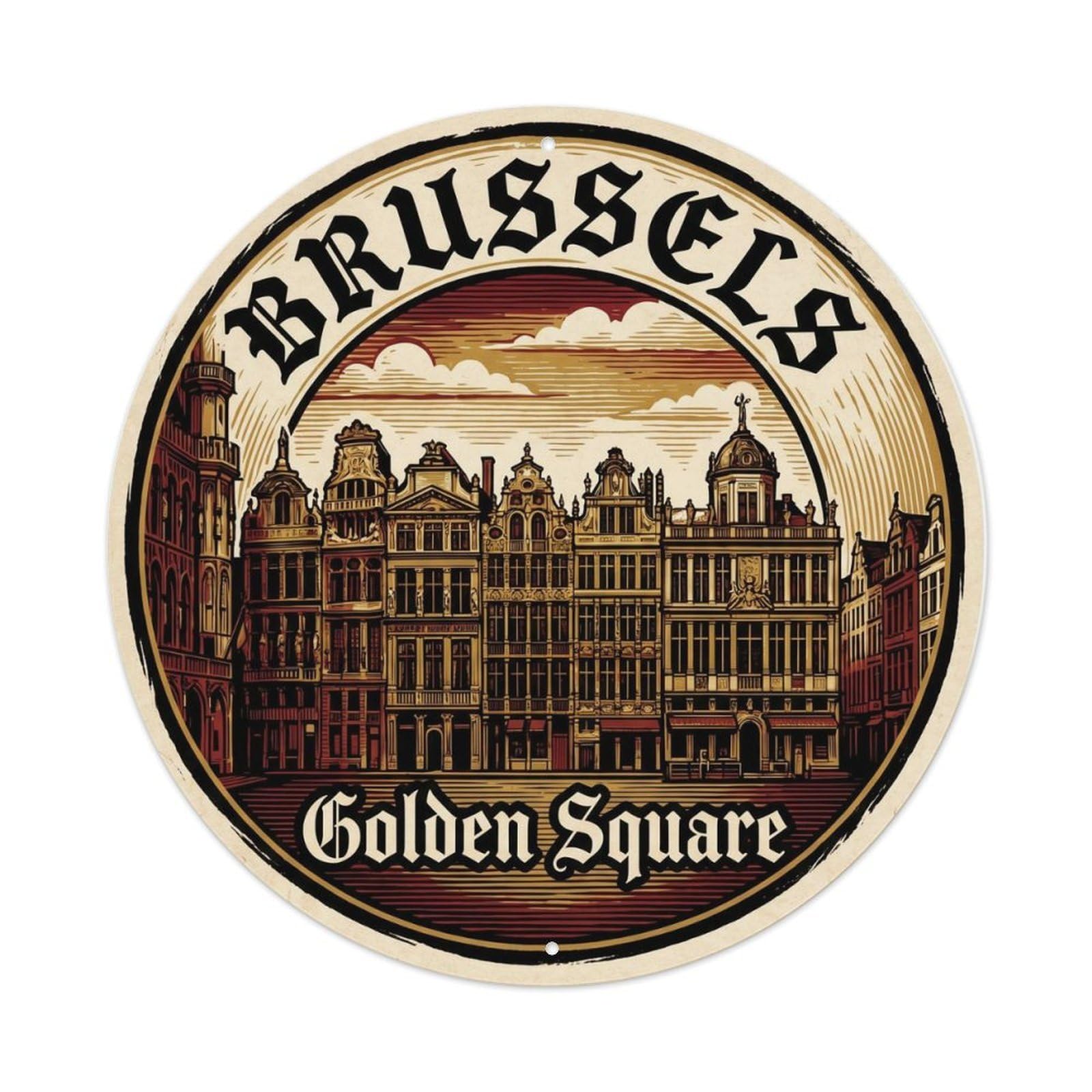 Fqnyr Style Vintage Travel Golden Square Belgium Metal Tin Sign