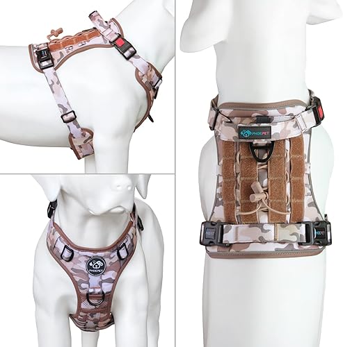 Miniatura 8 de PHOEPET Arnés táctico para perro, chaleco de servicio con paneles Molle y bucle, fácil control con asa para perros medianos (negro, M)