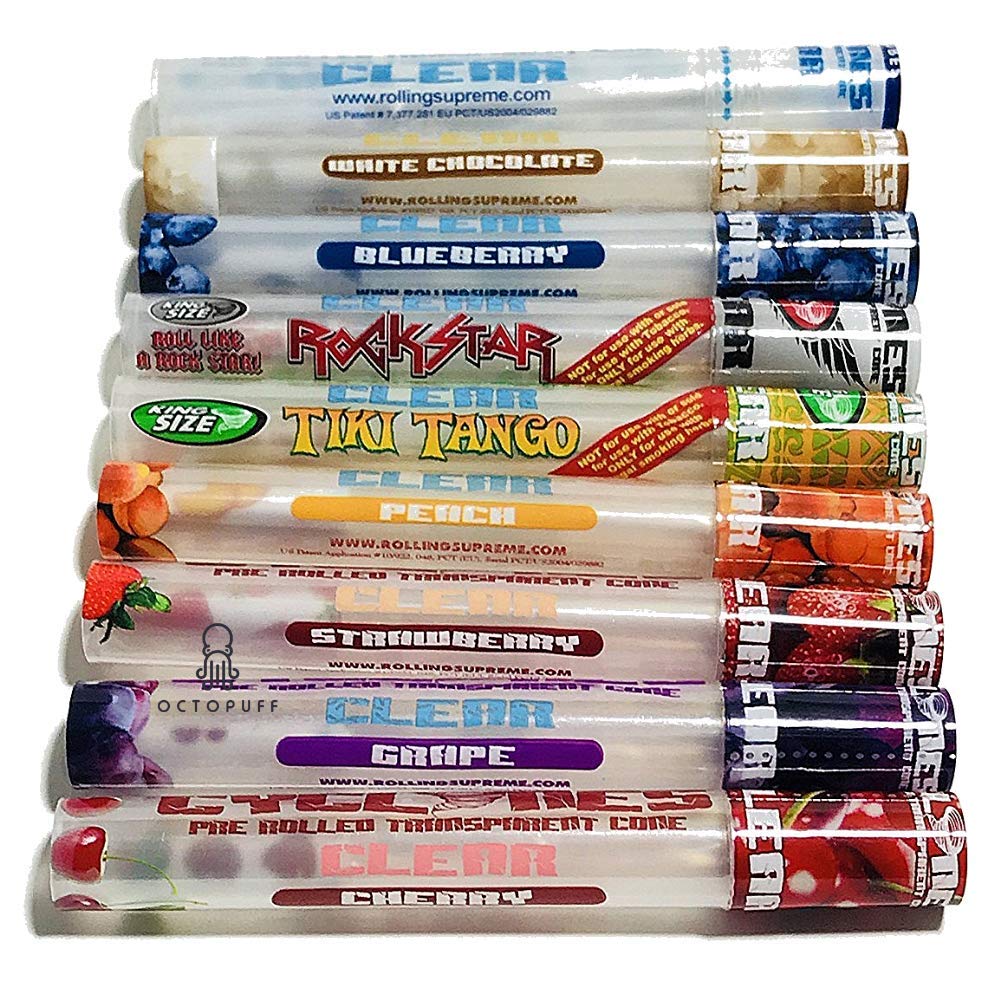 OCTOPUFF 5 x Cyclones Clear Pre Rolled Transparent Cones in 5 Various Flavour