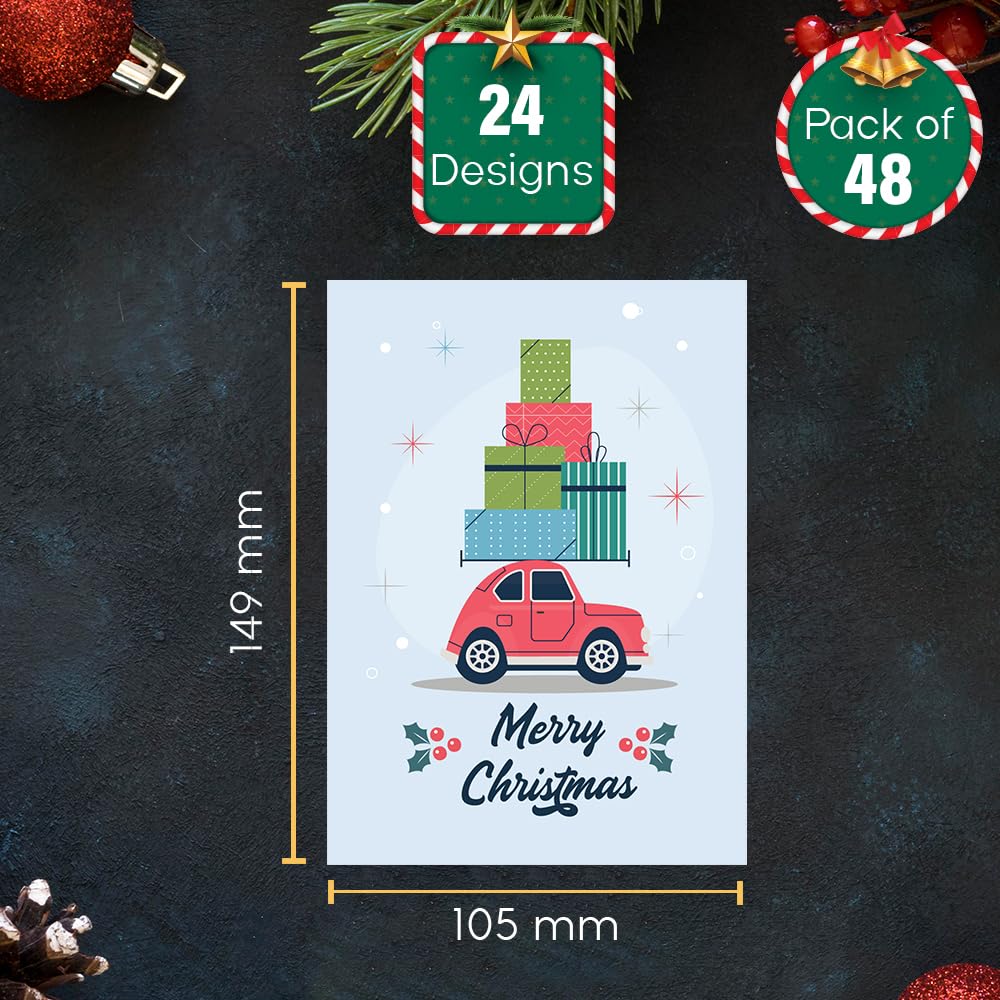 Papa Prints Xmas Cards Packs of 48 Greeting Cards Multipack Merry Christams Cards Pack Assorted Christmas Cards Pack of Christmas Cards 2025 - Image 2