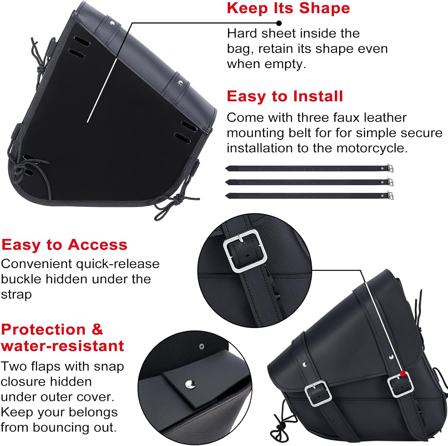 Motorcycle Swingarm Bag with Black Synthetic Leather, Swing Arm Bag Motorcycle Saddlebag Left Side Tool Bag Fit for Sportster Street Rebel 300 500 Dual Shock Models, Two Adjustable Straps - Image 5