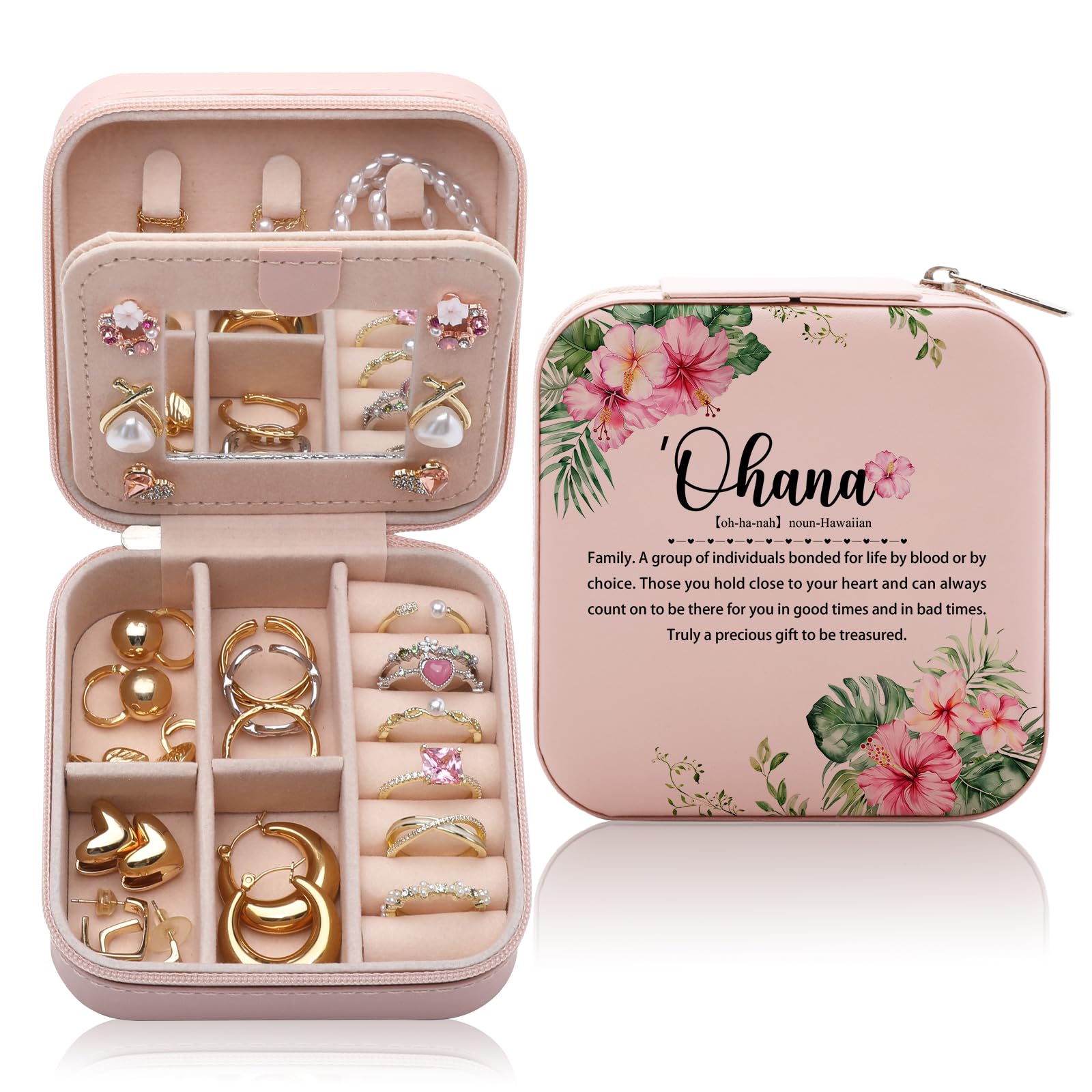 CEASQVAA Hawaii Gifts Hawaiian Travel Souvenirs Gifts for Women, Hawaiian Tropic Ohana Jewelry Box Gifts for Hawaii Trip, Hawaii City Themed Gifts Travel Essentials Jewelry Case Organizer
