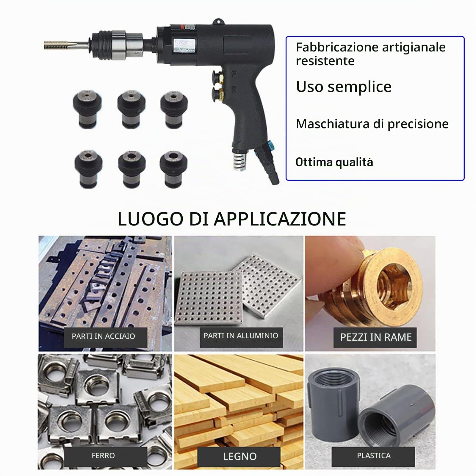 Maschiatrice Pneumatica M3-M12, Maschiatrice Pneumatica A Testa Autobloccante, velocità Regolabile, per Maschiatura Acciaio, Ferro, Rame, Alluminio, Plastica