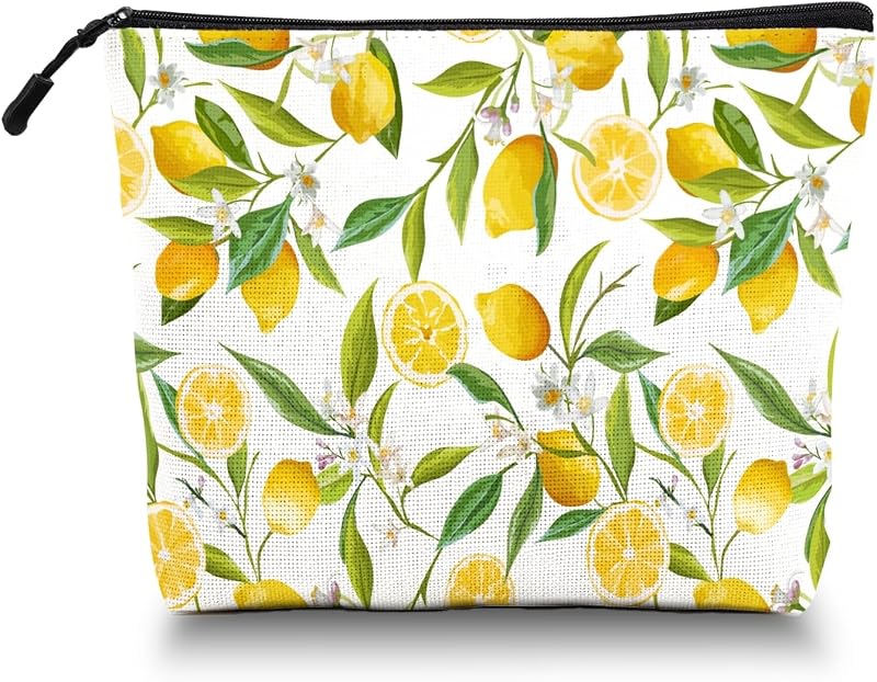 Necessaire de maquiagem Scribesense com zíper, estampa Lemon, 24,0 x 17,0 x 2,5 cm
