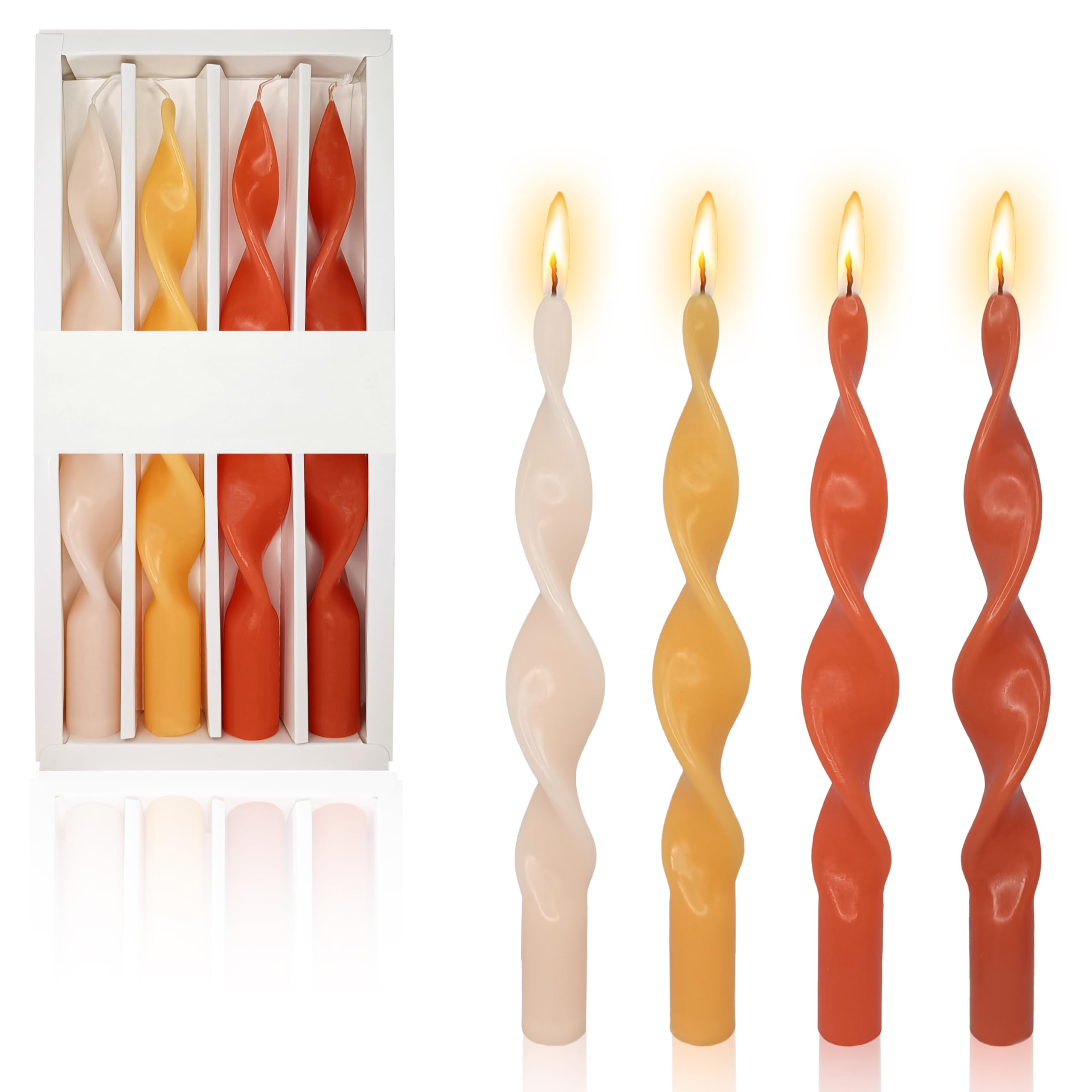 XINAOBAOLUO Colored Wax Spiral Taper Candles - 10 Inch Handmade Twisted Sticks Candle For Home Decor Party - 4PCS/Set (Orange)
