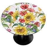 Pardick Flowers Sunflower Round Fitted Tablecloth Small Floral Round Table Cover with Elastic Edge Waterproof Wipeable Circle Outdoor Table Cloths for Party Patio Kitchen Decor Fit 40