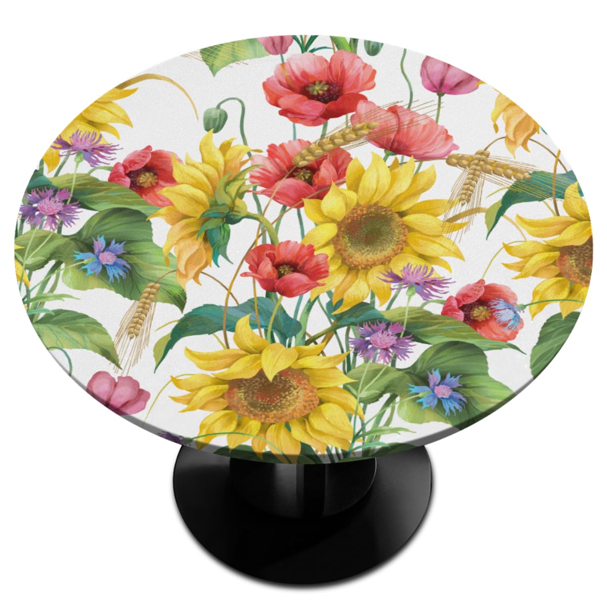 Pardick Flowers Sunflower Round Fitted Tablecloth Small Floral Round Table Cover with Elastic Edge Waterproof Wipeable Circle Outdoor Table Cloths for