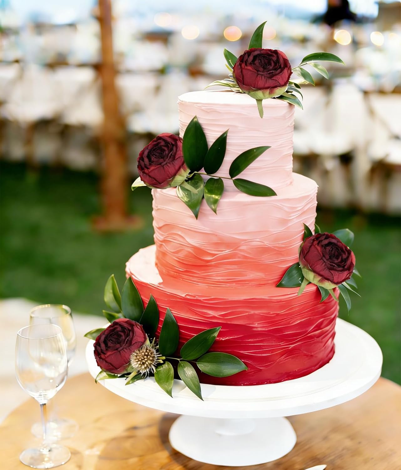 Artificial Peonies,24PCS Vintage Fake Peonies Flower Heads 2.56" Realistic Burgundy Roses with Stems for Wedding Chair Sign Cake Party Home Decoration (Burgundy)