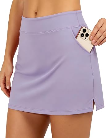Buauty Womens A-Line Tennis Skort with Built-in Shorts High Waisted Golf Skirt with 3 Pockets