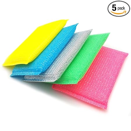 5 Pieces Kitchen Scrubbing Sponges Universal Sponge Brush Set Kitchen Cleaning Tools Helper Cooking Tool Multi-Surface Non-Metal Dish Scouring Scrubbers