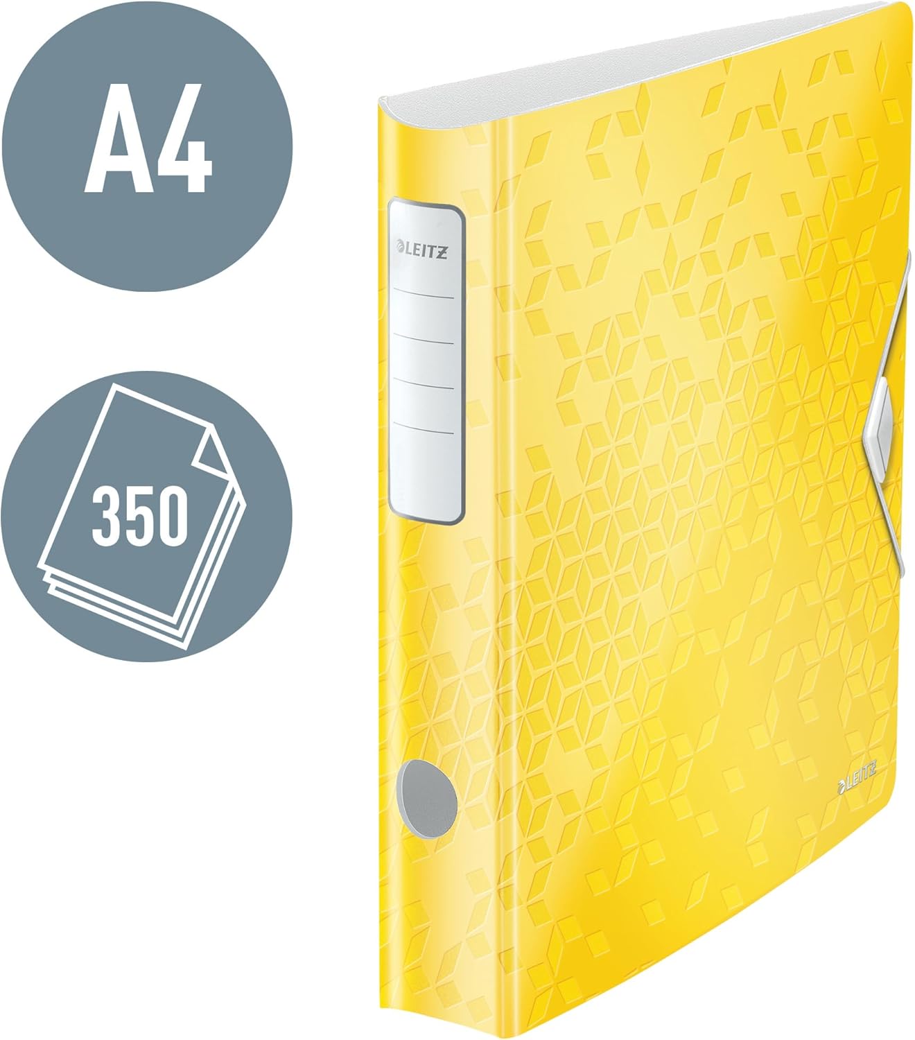 Leitz A4 Lever Arch File Active, Yellow, Curved Spine 65mm Width, Elastic Fastening, Light polyfoam, Wow Range, 11070016