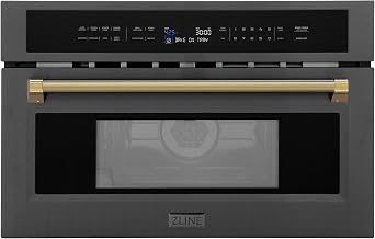 ZLINE Autograph Edition 30 in. 1.6 cu ft. Built-in Convection Microwave Oven in Black Stainless Steel and Polished Gold Helix Handle MWOZ-30-BS-KG