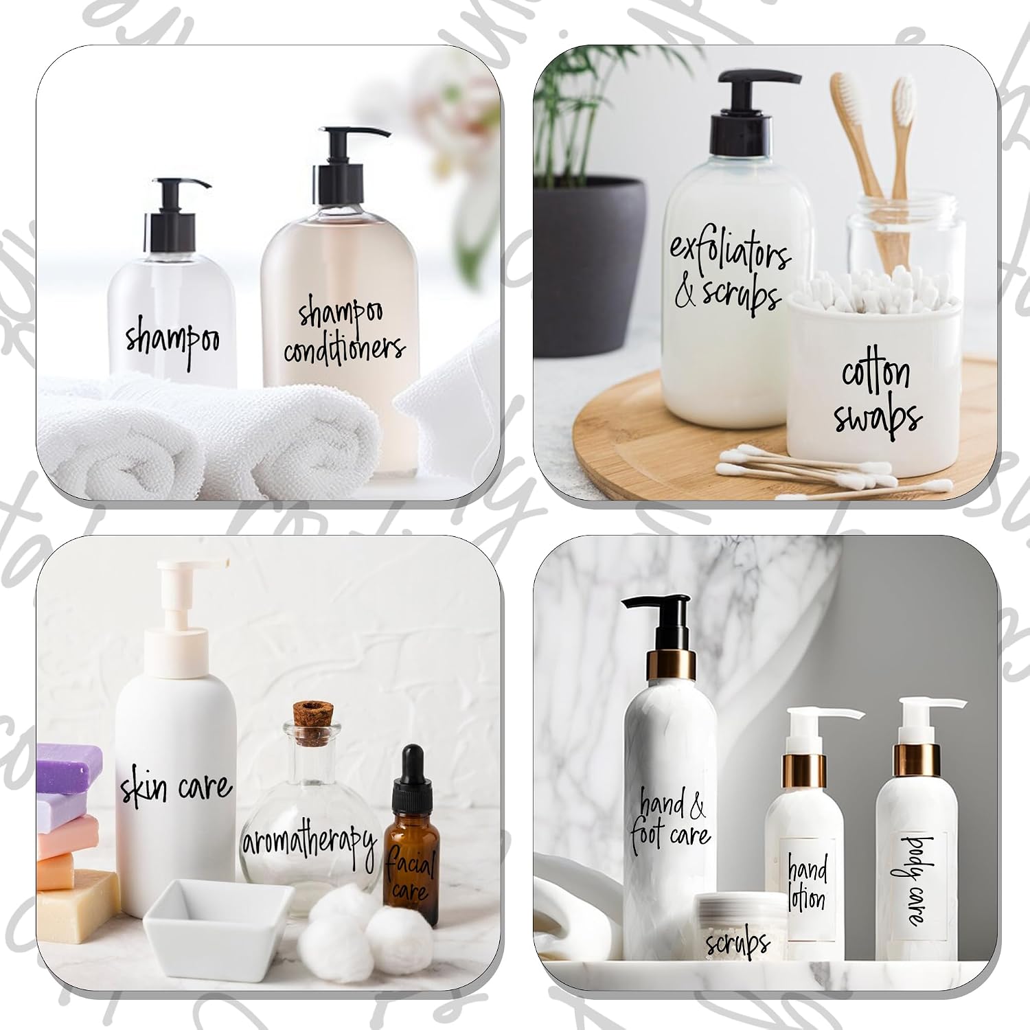 189 Preprinted Bathroom Labels, Waterproof Organizational Labels Stickers for Shampoo Hand Soap Makeup Bottles Storage Containers, Home/Hotel Black Script Clear Labels Set image 5