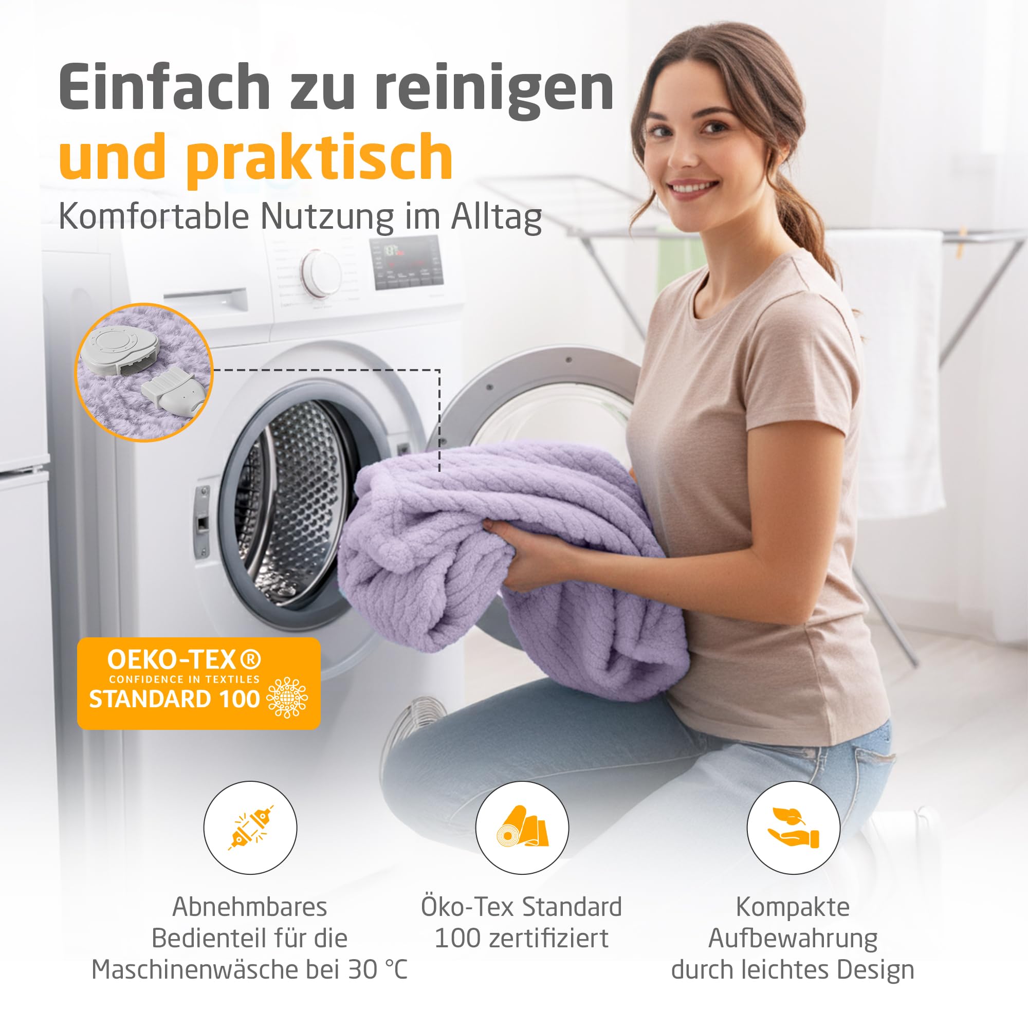 Medisana HB 418 Heizdecke elektrisch, extra kuschelige Wärmedecke mit 9 Temperaturstufen, beheizbare Decke mit Abschaltautomatik und Überhitzungsschutz - zartlila