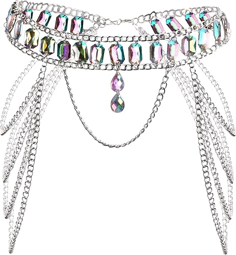 Cadena de vientre con piedras preciosas para decoración de cintura, cadena para el cuerpo, para mujeres, festivales, rave, fiesta, accesorios