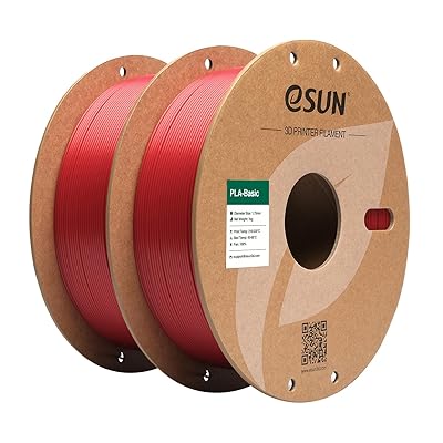 eSUN PLA Basic Filament 1.75mm, 3D Printer Filament High Speed PLA for Fast Printing, 1KG Spool, 2 Spools 3D Printer Filament, Fire Engine Red + Cold White