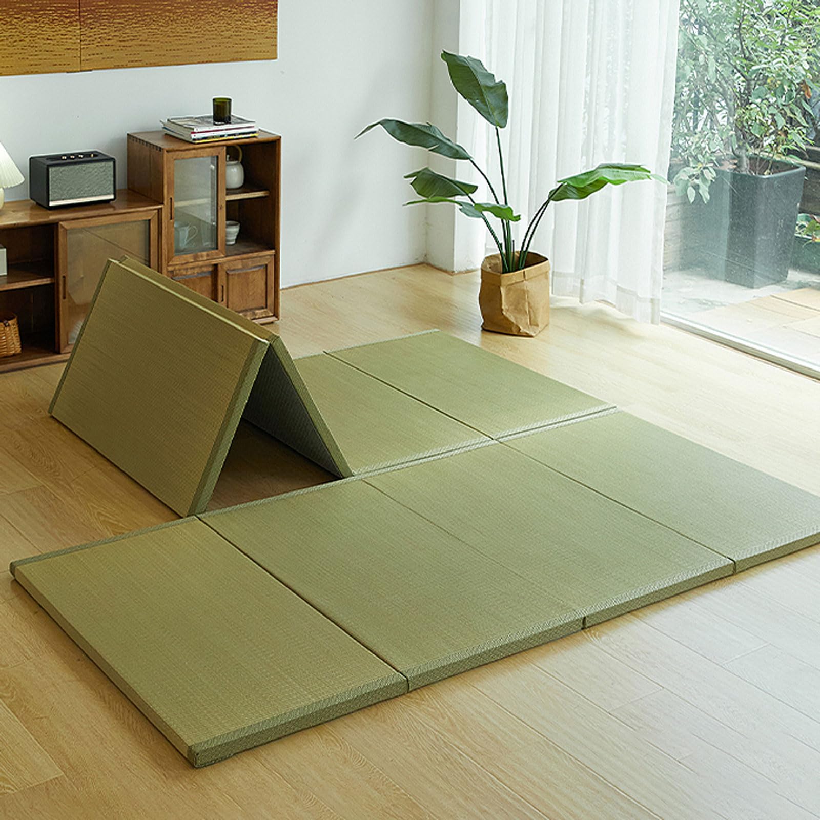Genérico Colchón Enrollable de Suelo con Estructura, Base Transpirable para Cama, colchón Plegable japonés - Esterilla de Hierba Natural Transpirable y Suave para Sala de Estar, Sala de Juegos, Sala