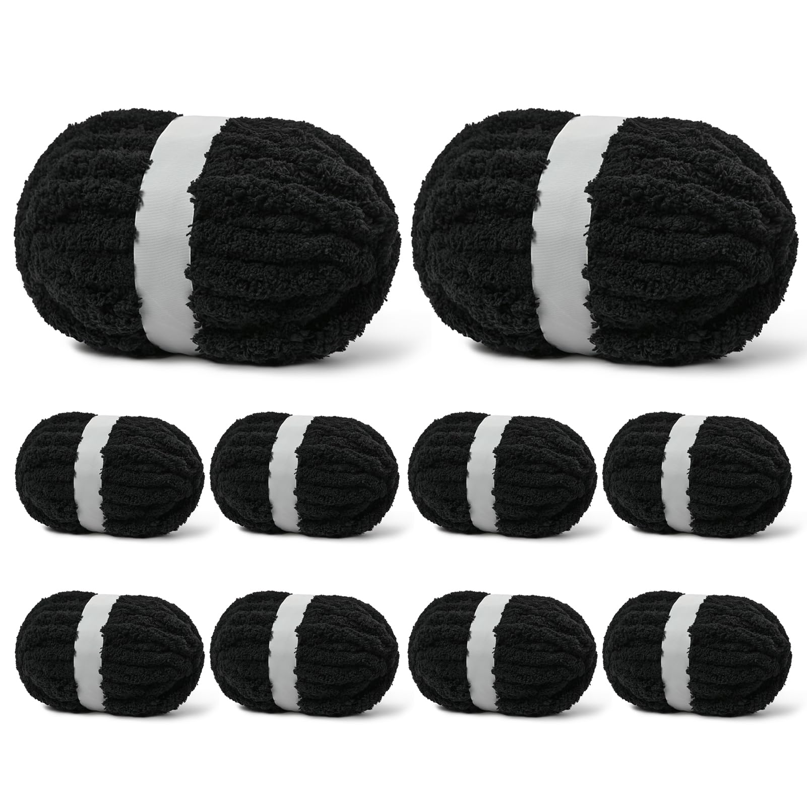 10 Stück schwarzes Jumbo-dickes Garn, Chenille-Garn zum Häkeln, grobes Garn zum Handstricken, weiche Plüschgarne, 240 m/1,998 g, super sperrige Decken-Häkelgarne