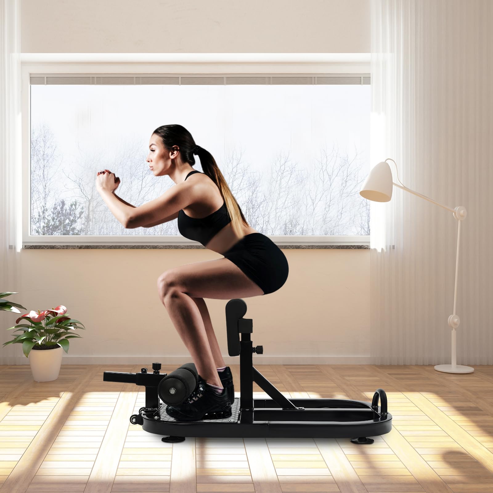 RIAHNEAH Deluxe Multi-Function Deep Sissy Squat Bench Home Gym Workout Station Leg Exercise Machine, Leg Exercise Machine (Black)