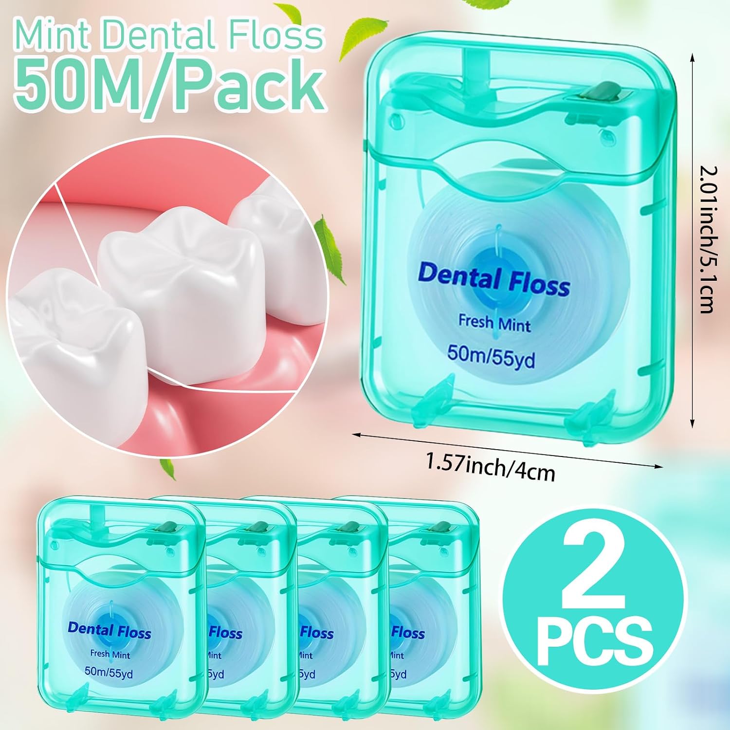 40 Pack Mini Dental Floss Bulk, Mint Flavored 50m Each Travel Dental Floss Oral Care for Teeth Protection (Mint Color)