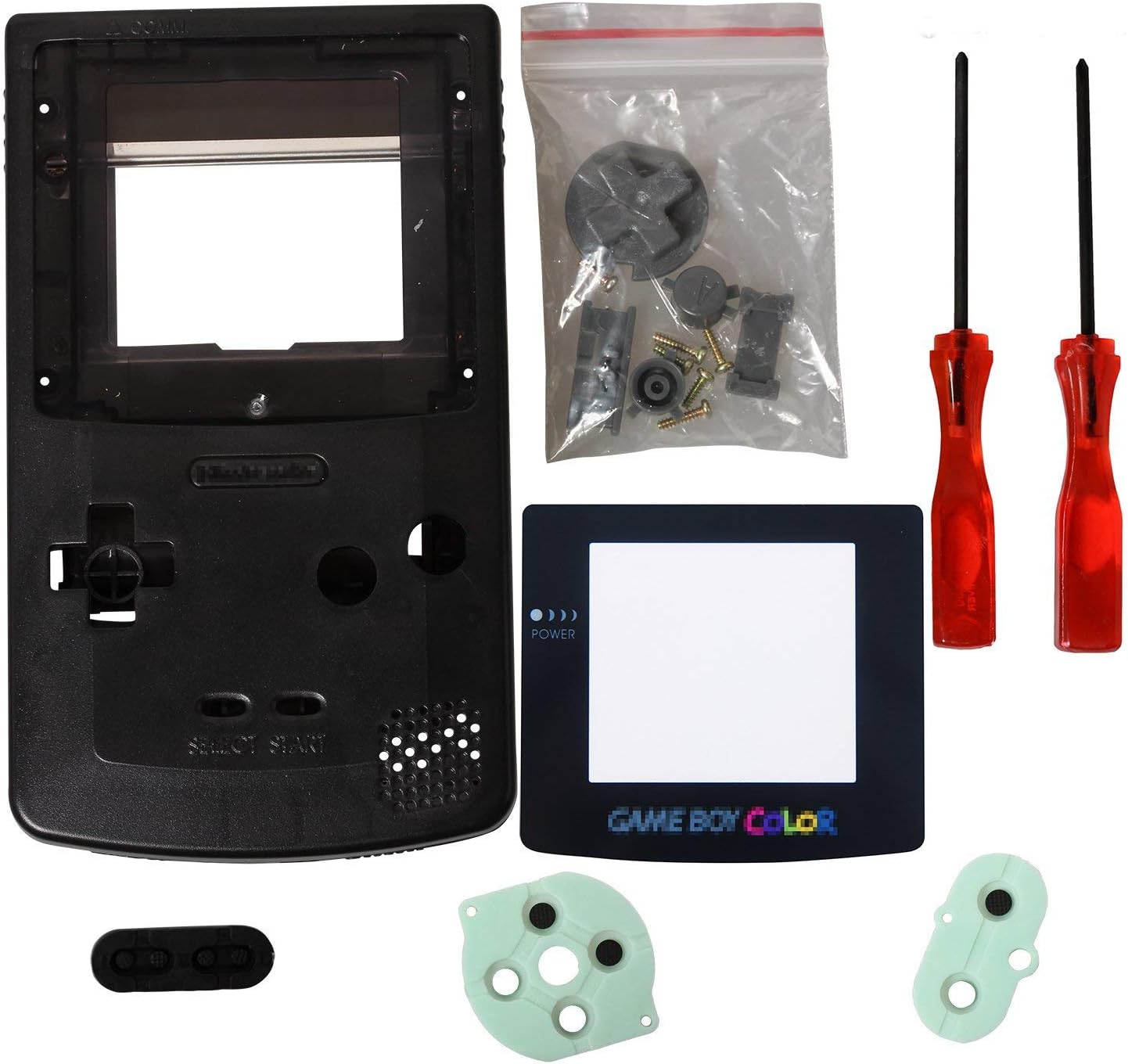 Full Replace Parts Housing Shell Pack Replacement for GBC Gameboy Color Shell(Transparent Black Case with Lens and Screwdriver)