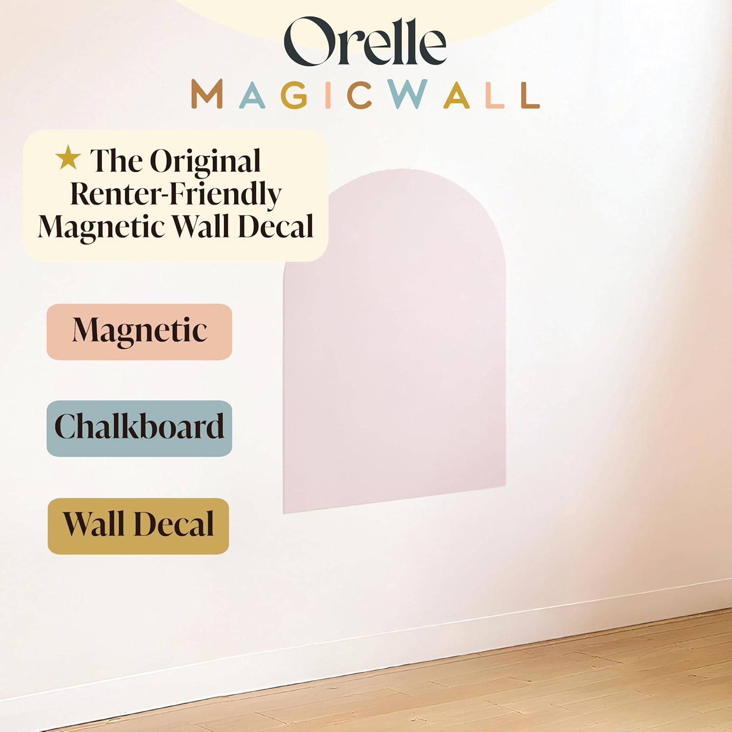 Orelle MagicWall | Magnetic Arch Wall Decal – Repositionable & Renter-Friendly | Peel & Stick Magnetic Wall Decal Chalkboard | Playroom Essentials | Midi 20 x 26” | Pink