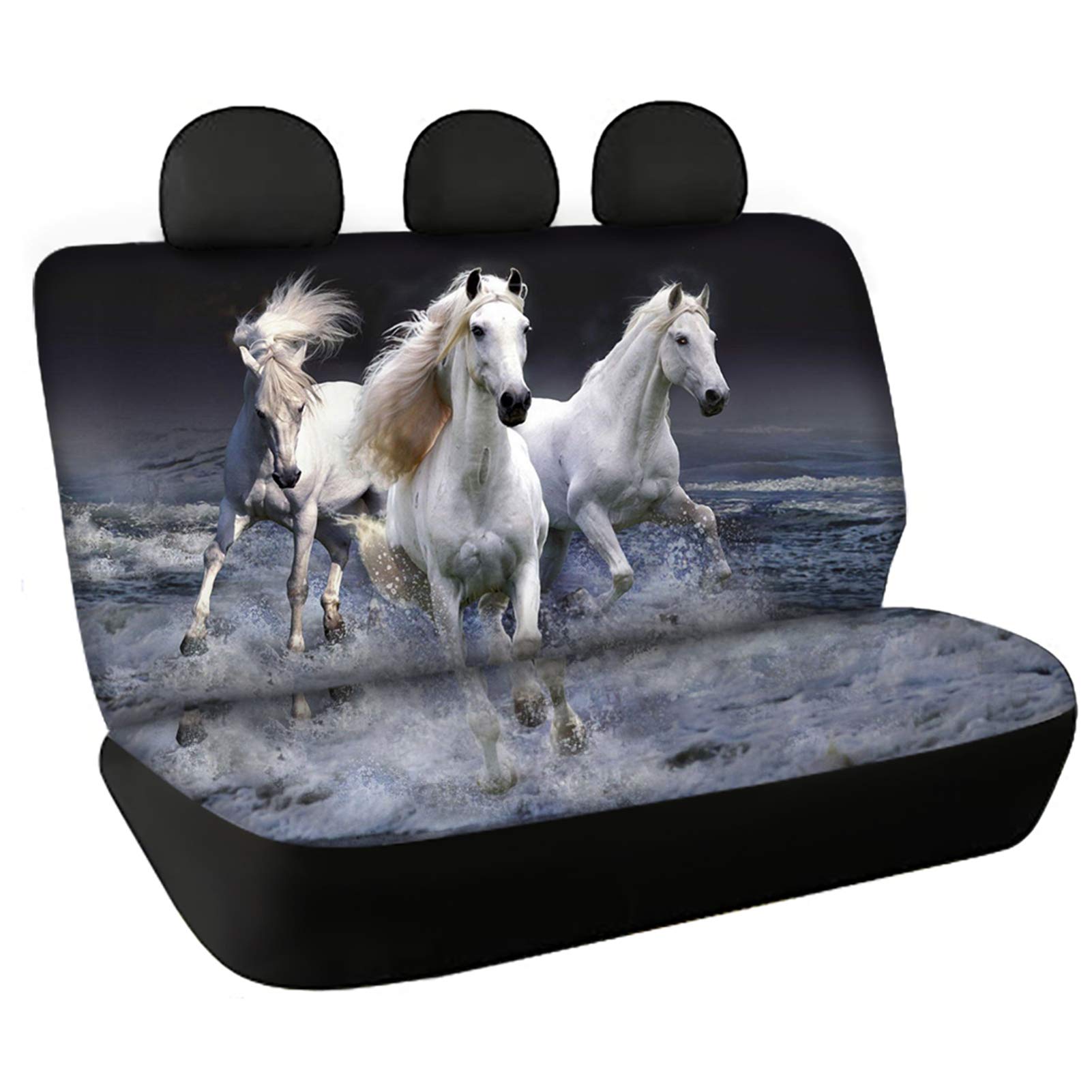CLOHOMIN Crazy Horse Running On Beach Car Seat Protect Covers White Wildlife Auto Car Seat Cover for Cars,Trunks, Vans, SUV for Pet Kids Women Men Gray Travel Decor Accessories for Vehicle