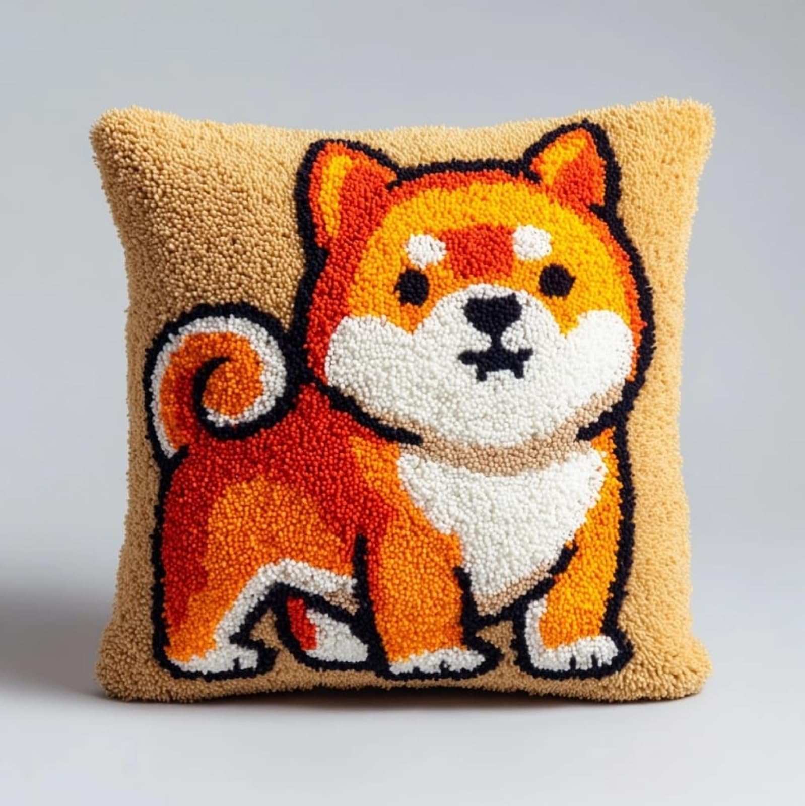 AxiangziK Latch Hook Kits for Adults,Cartoon Akita Inu Latch Hook Pillow Kits 17X17 Inches DIY Needlework Crafts Everything Included Gift for Family Friends