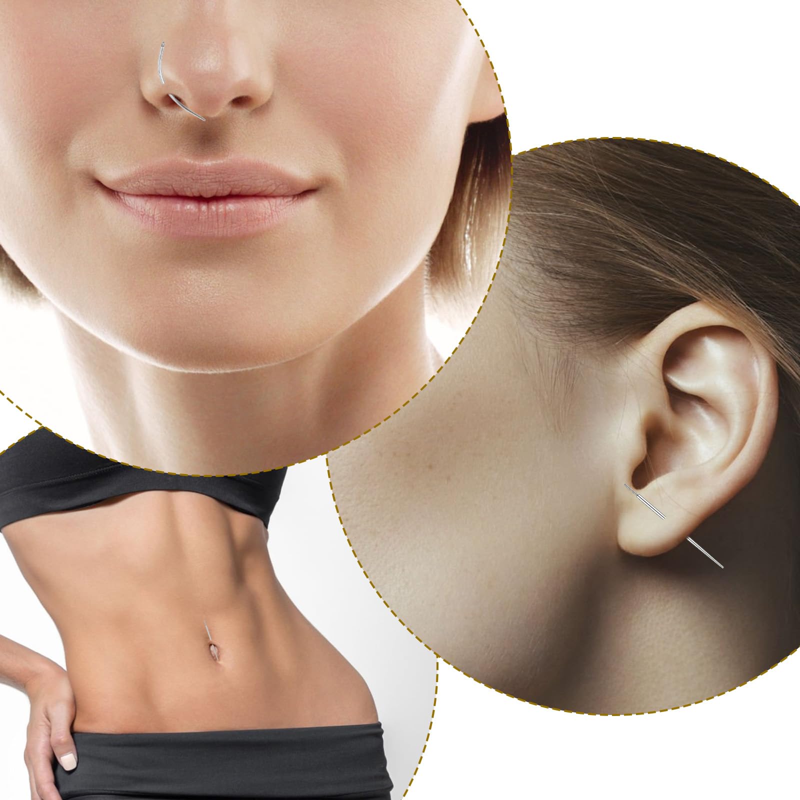 Tucnoeu 18 sztuk igieł do piercingu, 14 – 20 g, pomoc do piercingu, stal nierdzewna, pomoc w wprowadzaniu do uszu, nosa, warg, pępka i wielu innych