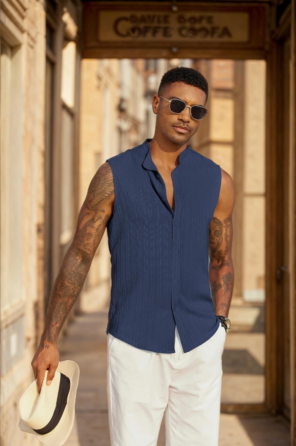 COOFANDY Mens Sleeveless Summer Shirts Beach Tank Tops Button Up Textured Tank Shirt for Vacation - Image 5