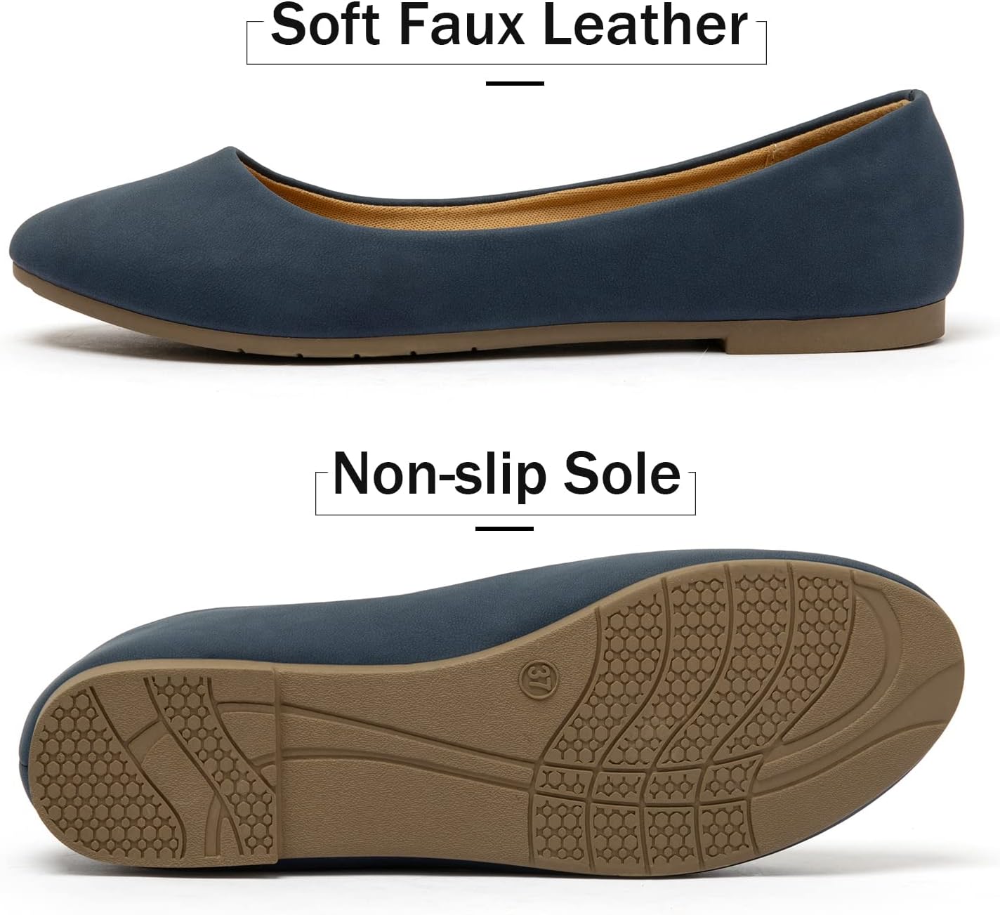 katliu Women Comfort Flats Round Toe Ballet Flats Slip on Walking Flat Shoes Navy - Image 4