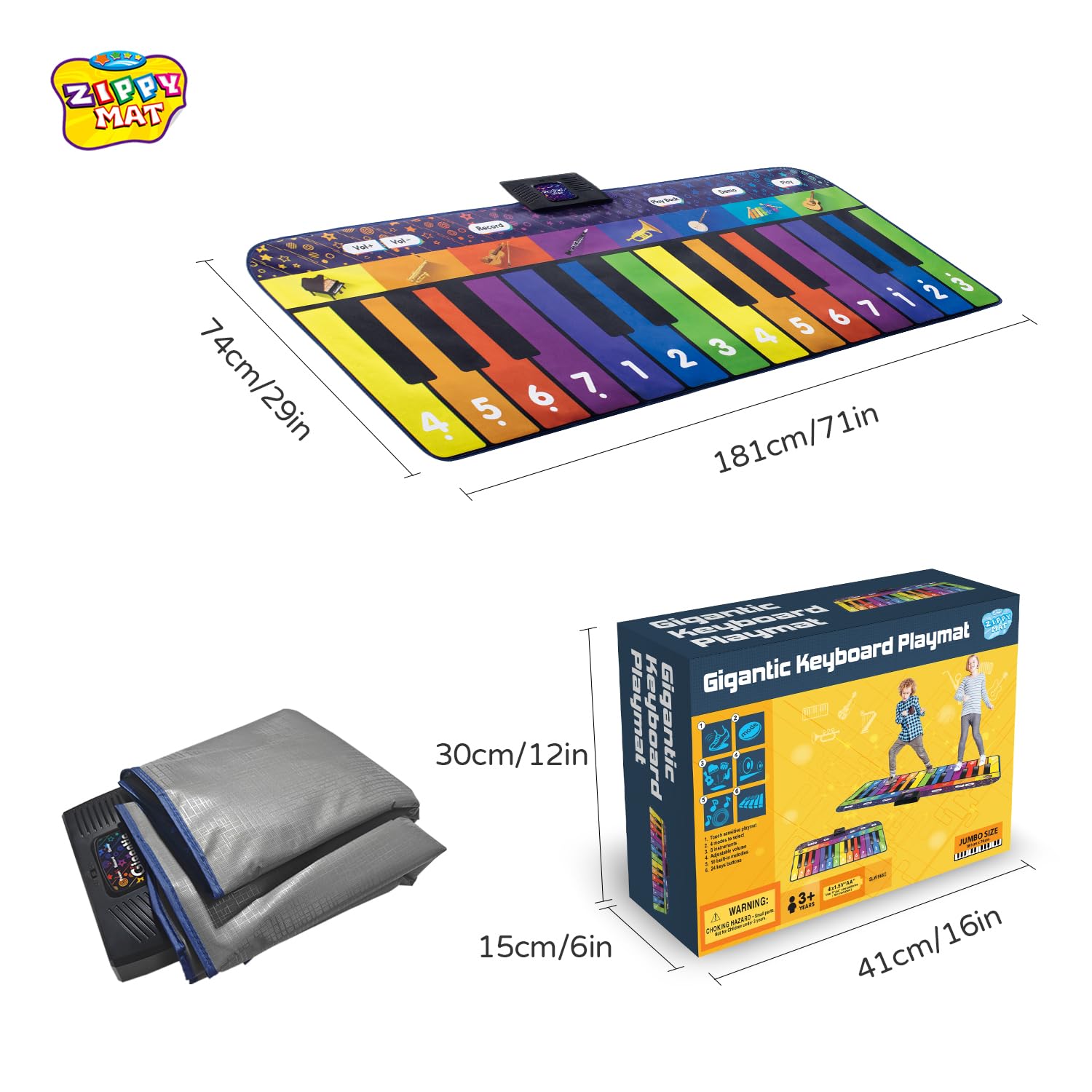 Klaviermatte für Kinder, riesige musikalische Keyboard-Bodenspielmatte, 8 Instrumente, inkl. Liederbuch, Party-Tanz-Geschenk für Jungen Mädchen Kleinkinder Familien (Rainbow)