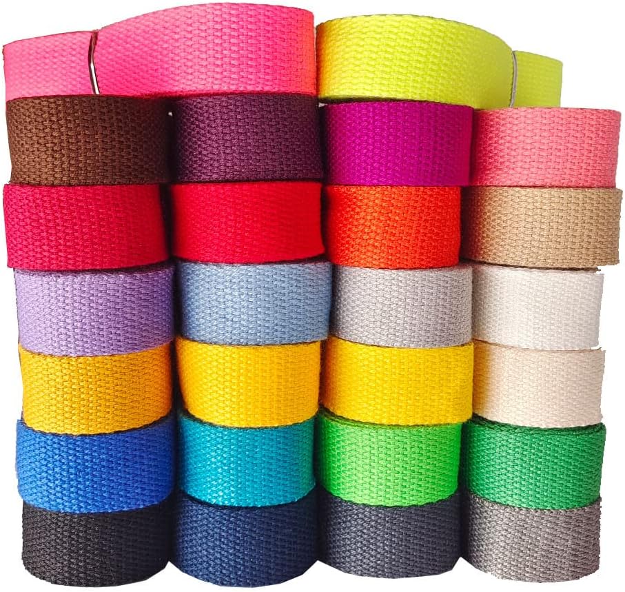 Cotton Webbing 1 Inch 78 Yards 26 Colors Mediumweight Polyester Cotton Webbing Strap for Cloth Tote Bags Leash Straps Crafts Outdoor Accessories (1 Inch --78 Yards, 050195 Mixed color 5)